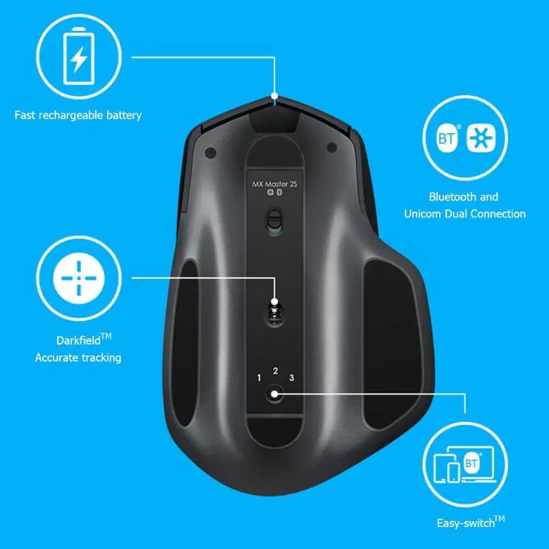 Беспроводная мышь logitech MX Master 2S 4000 dpi для зарядки USB Bluetooth игровая мышь 7 кнопок макро-определение лазерные мыши