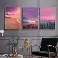 hd photography dusk pink sky beach sea view reed wall painting canvas waterproof ink printing decoration frameless poster