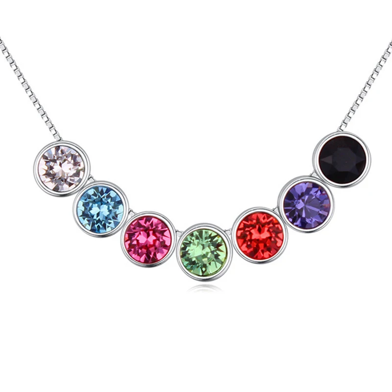 7 цветов бусы с подвеской кристаллами от Swarovski Серебряная цепочка для женщин