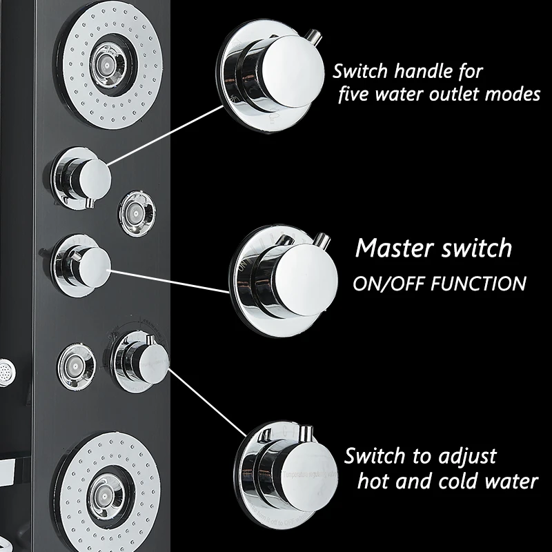 Black LED Light Shower Panel Rainfall or Waterfall ShowerHead SPA Massage Jet Bathroom Column System Bidet Sprayer Faucet |