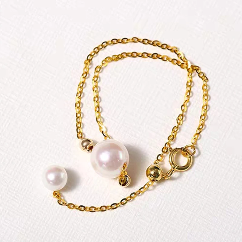 18K золотой жемчужный браслет Круглый 100% натуральные украшения из пресноводного