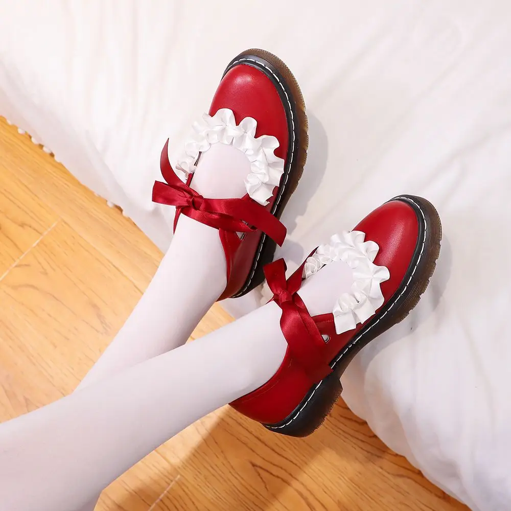 

AGODOR Japanese Pumps Ladies Women Lolita Shoes Mary Janes Kawaii Pumps Sweet Cute Pumps with Bow Tie Cosplay Pumps Size 34-43