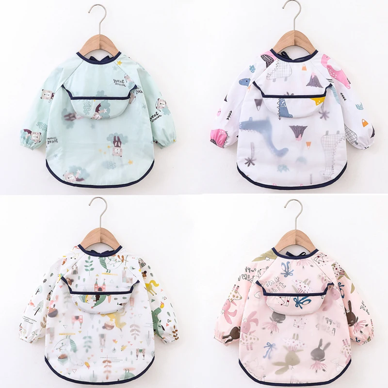 

Wecute Infant Eating Children Drawing Long Sleeve Apron Baby Bandana Bibs Cute Cartoon Bibs Waterproof Baby Self Feeding Bib