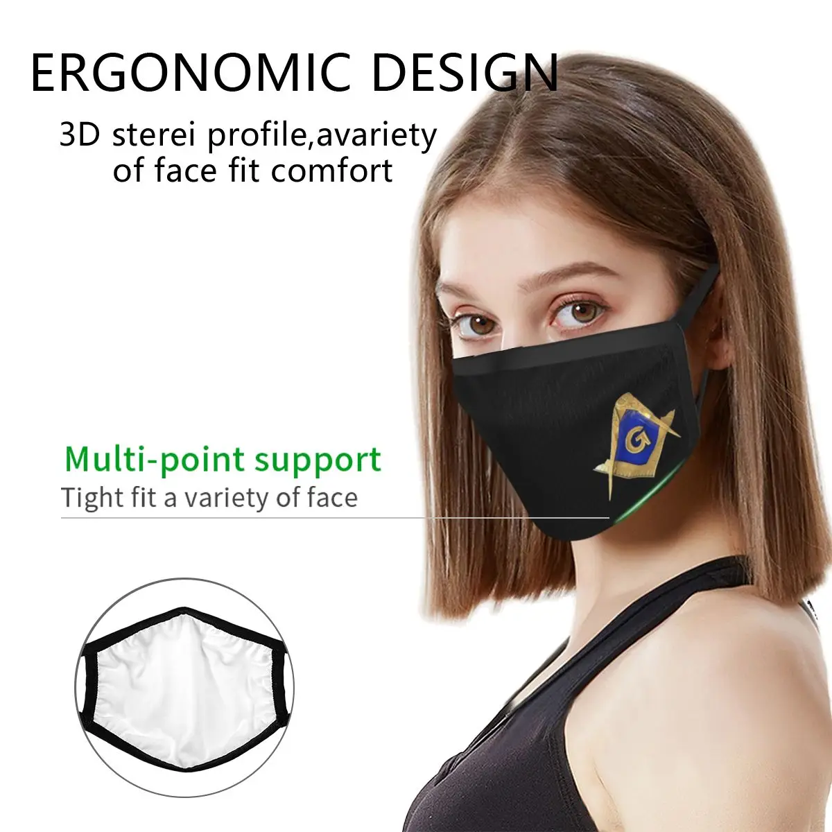 Freemason Золотая квадратная масонская многоразовая маска для лица Mason Anti Haze