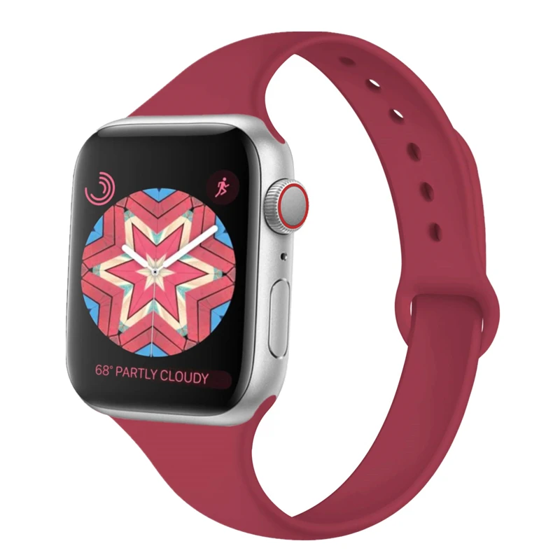 Тонкий ремешок совместим с Apple Watch seres 5 4 40 мм 44 силиконовый Спортивная петля ремешок для наручных часов iWatch, версия 1, 2, 3, ремешок 38 мм 42 мм браслет
