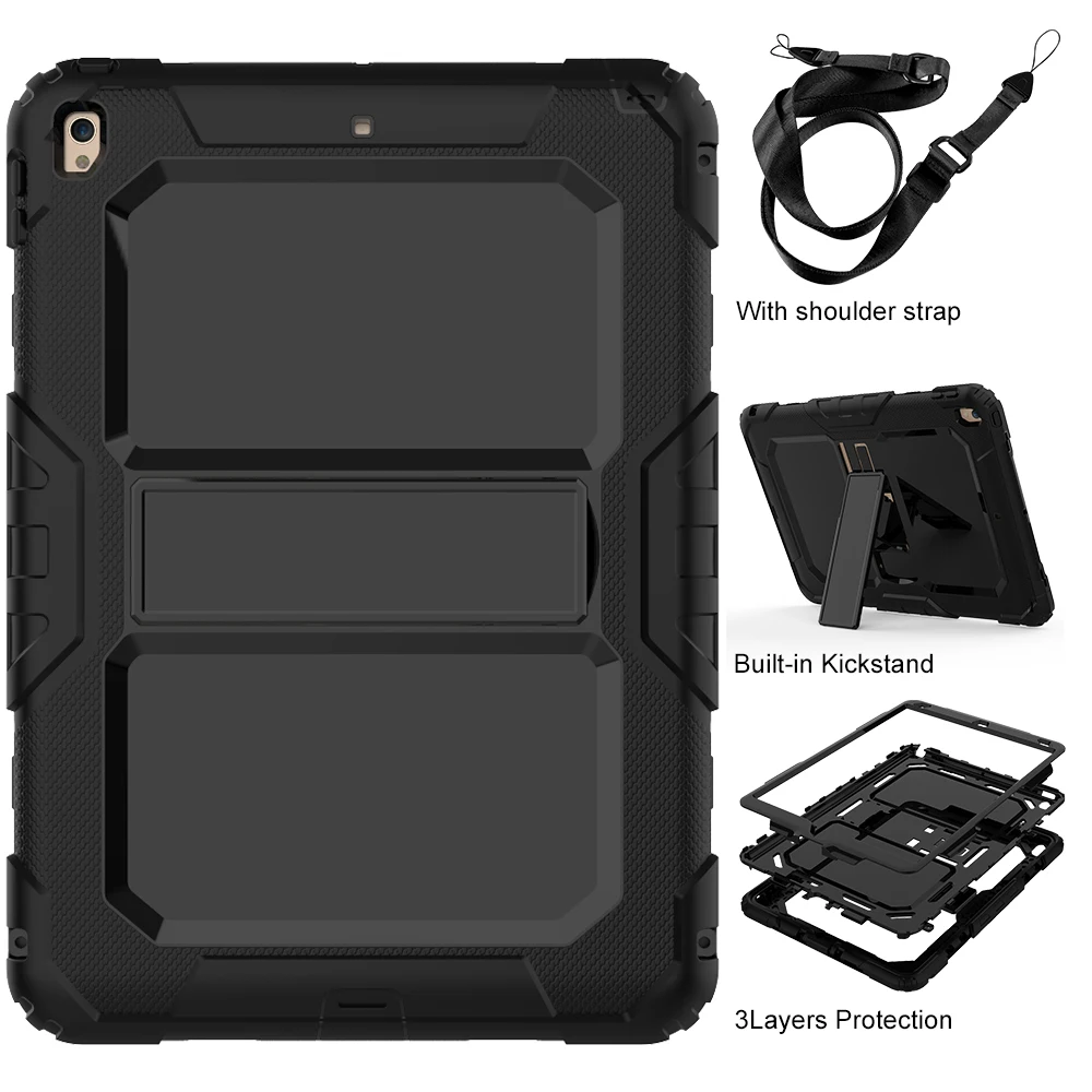1 Kids Shockproof Case for iPad Air 3 Pro 10.5 Coque Three Layer Shockproof Rugged Case 360 Degree Hand Shoulder Strap Cover - Цвет: 1