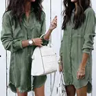 Женская Джинсовая блузка, Повседневная Длинная блузка с длинным рукавом и кисточками, с карманами и пуговицами