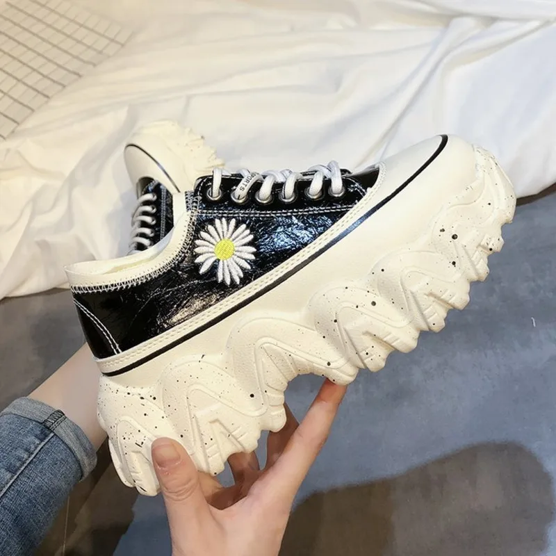 

Sneakers 7cm 2020 Spring Woman Chunky New Platform Wedges Shoes For Women Red Fashion Designers Lace Up Leather Casual Shoes