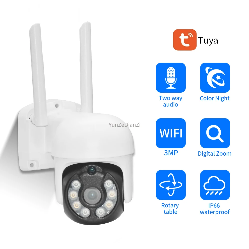 

HD 3MP Tuya Smart Wifi Camera Auto Motion Tracking Waterproof Outdoor Color Vision Security CCTV IP Cam Work With Google
