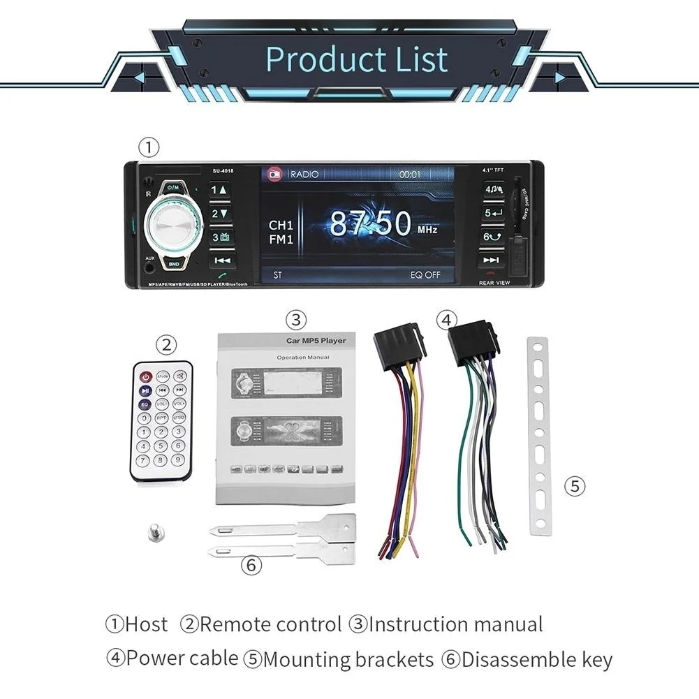 Автомагнитола MP5 плеер 1 Din автомобильная магнитола автомагнитола с Bluetooth HD USB/SD/FM
