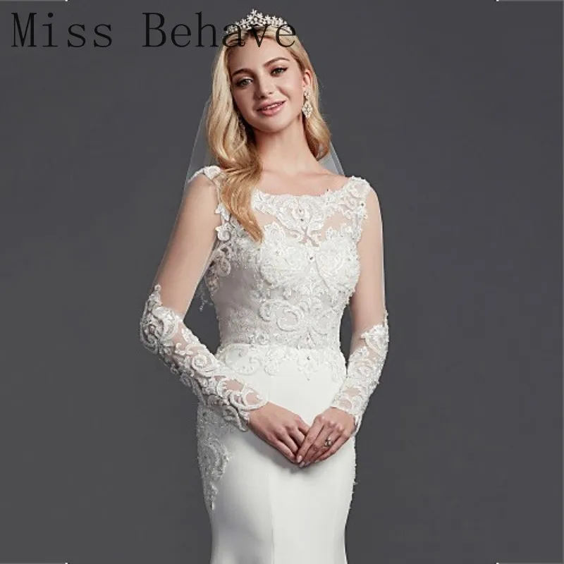 DD JYOY Long Sleeve Wedding Dress Mermaid Bridal Gown Elegant Scoop with Train Sexy Open Back | Свадьбы и торжества