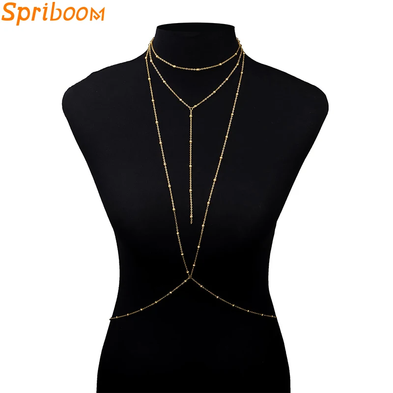 

Sexy Bikini Body Chain for Women Lady Gold Cross Belly Chains Personality Luxury Beads Necklaces Jewelry Beach Accessories Gifts