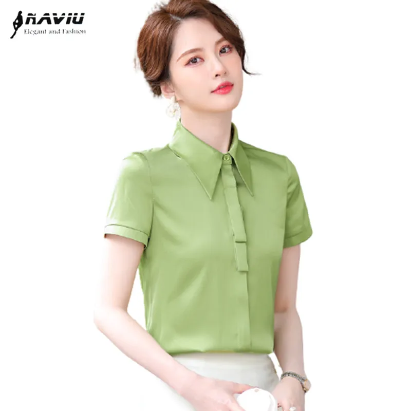 

Shirt Women Summer Short Sleeve 2021 New Fashion Temperament High End Formal Business Satin Blouses Office Ladies Work Tops