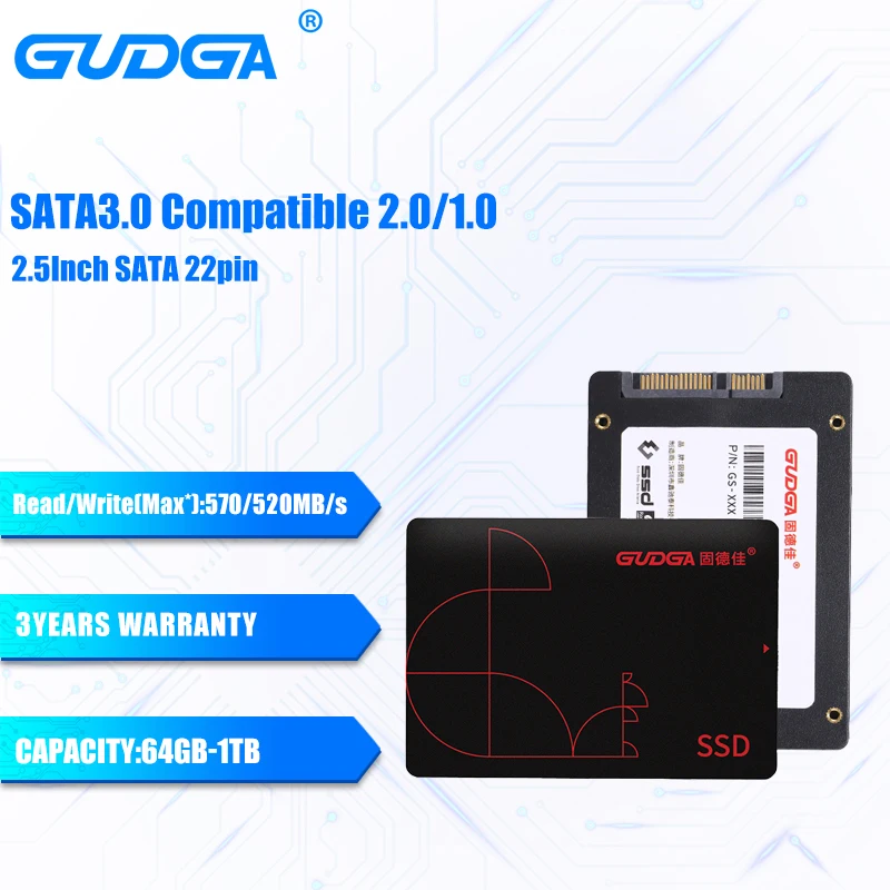 GUDGA SSD 2 5 дюйма SATA3 SATAII 64 Гб 128 ГБ 256 512 ТБ Внутренний твердотельный жесткий диск для
