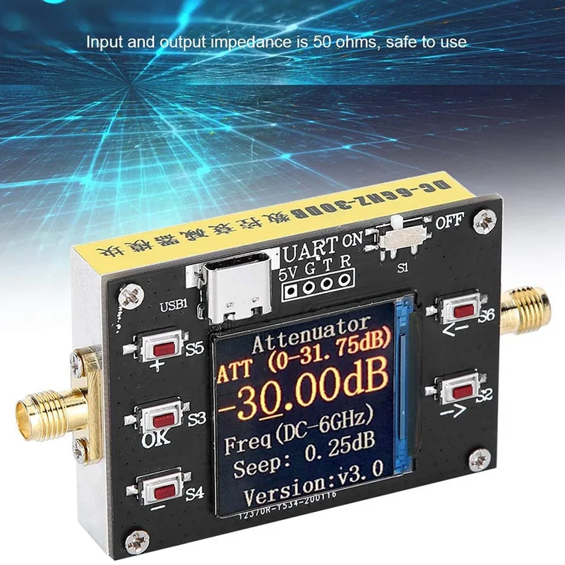 

DC-6G Digital Attenuator Program-Controlled Module 30DB Step 0.25DB TFT Display Supports Communication