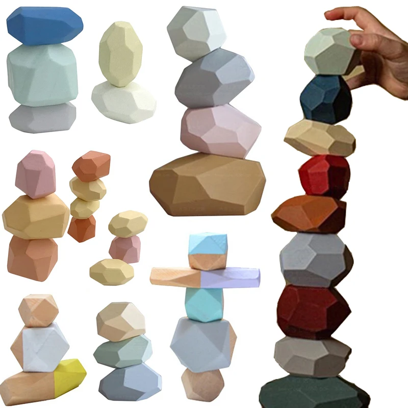 

Wood Rainbow Stones Block Colorful Wood Jenga Building Block Rainbow Stacker Balancing Stone Montessori Educational Toy Children