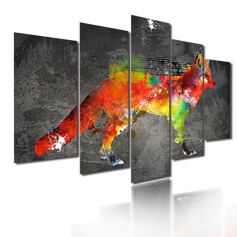 

Abstract Animal Canvas Painting Five-Piece Set Colorful Modern Art Wall Poster Fox Living Room Home Decoration No Frame