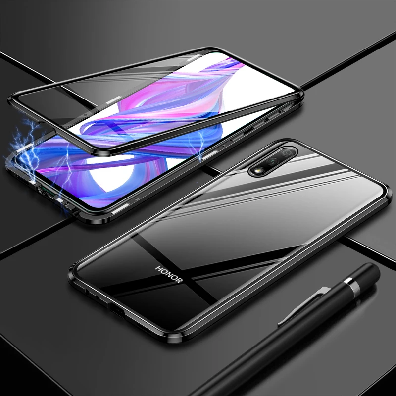 Black Double Glass Роскошный Металлический флип-чехол для huawei Honor 10 10Lite V10, Магнитный чехол для телефона, переднее и заднее, двойное закаленное стекло-броня, вид 10, View 10 - Цвет: Black Double Glass