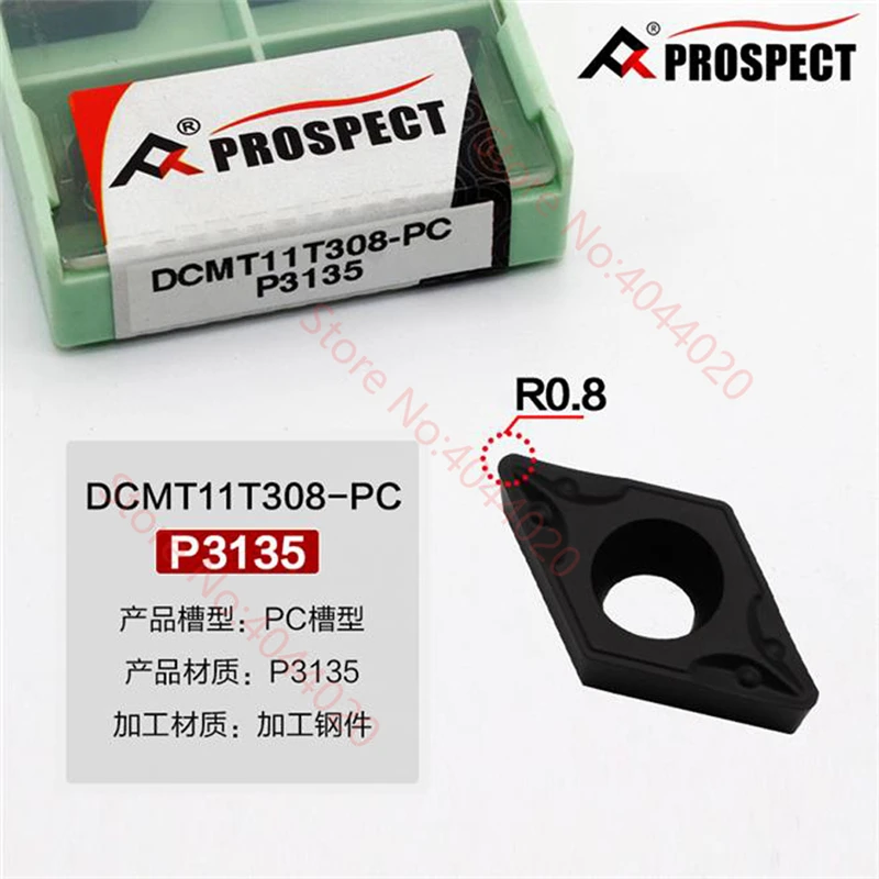 

PROSPECT DCMT11T304-PC/DCMT11T308-PC P3135 Carbide Inserts 10Pcs/1Box CNC Lathe Tools Apply To Steel