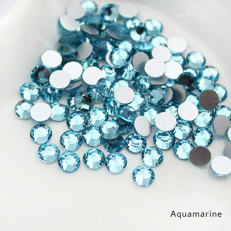 aquamarine SS3-SS20 сапфировые Стразы для нейл-арта, 1440 шт, плоская задняя часть, не горячая фиксация клея, стразы для нейл-арта, бутик и высший сорт - Цвет: aquamarine