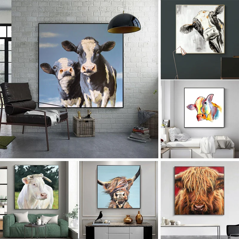 

Watercolor Cow Canvas Paintings Modern Animals Posters and Prints Cuadros Wall Art Pictures for Living Room Home Decor Unframed