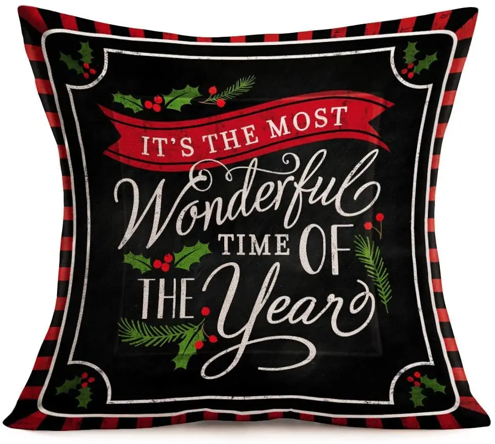 

Pillow Covers Cotton Linen It's The Most Wonderful Time of Year Christmas Pillow Cover Cushion Case Black Throw Pillowcase