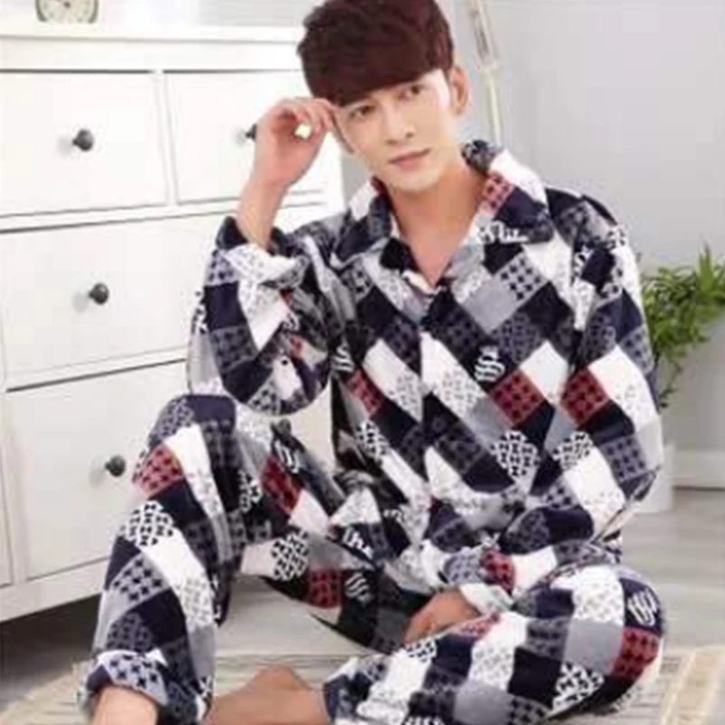 Пижамный комплект мужской фланелевый с длинным рукавом теплая мультяшная одежда