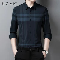 ucak brand streetwear long sleeve shirt men clothes spring autumn new arrival casual turn down collar striped shirts homme u6164