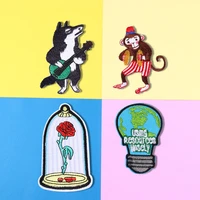 cartoon monkeys beat gongs patches clothes iron on the weasel plays the guitar embroidered applique diy apparel accessory