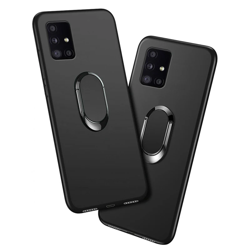 

Cover For Samsung Galaxy A71 SM-A715F Case Red Blue Black Classic Finger Ring 360 Degree Rotation Soft Silicon