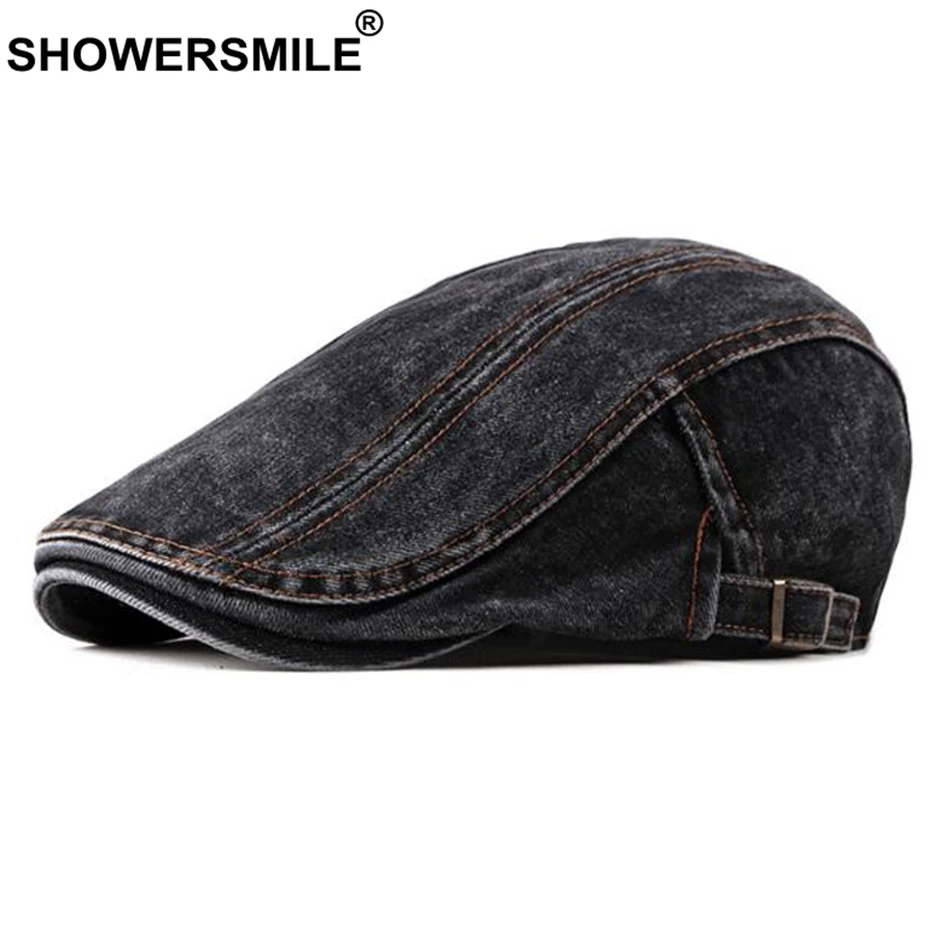Мужская джинсовая шляпа SHOWERSMILE потертая Осенняя Duckbill хлопковая Регулируемая