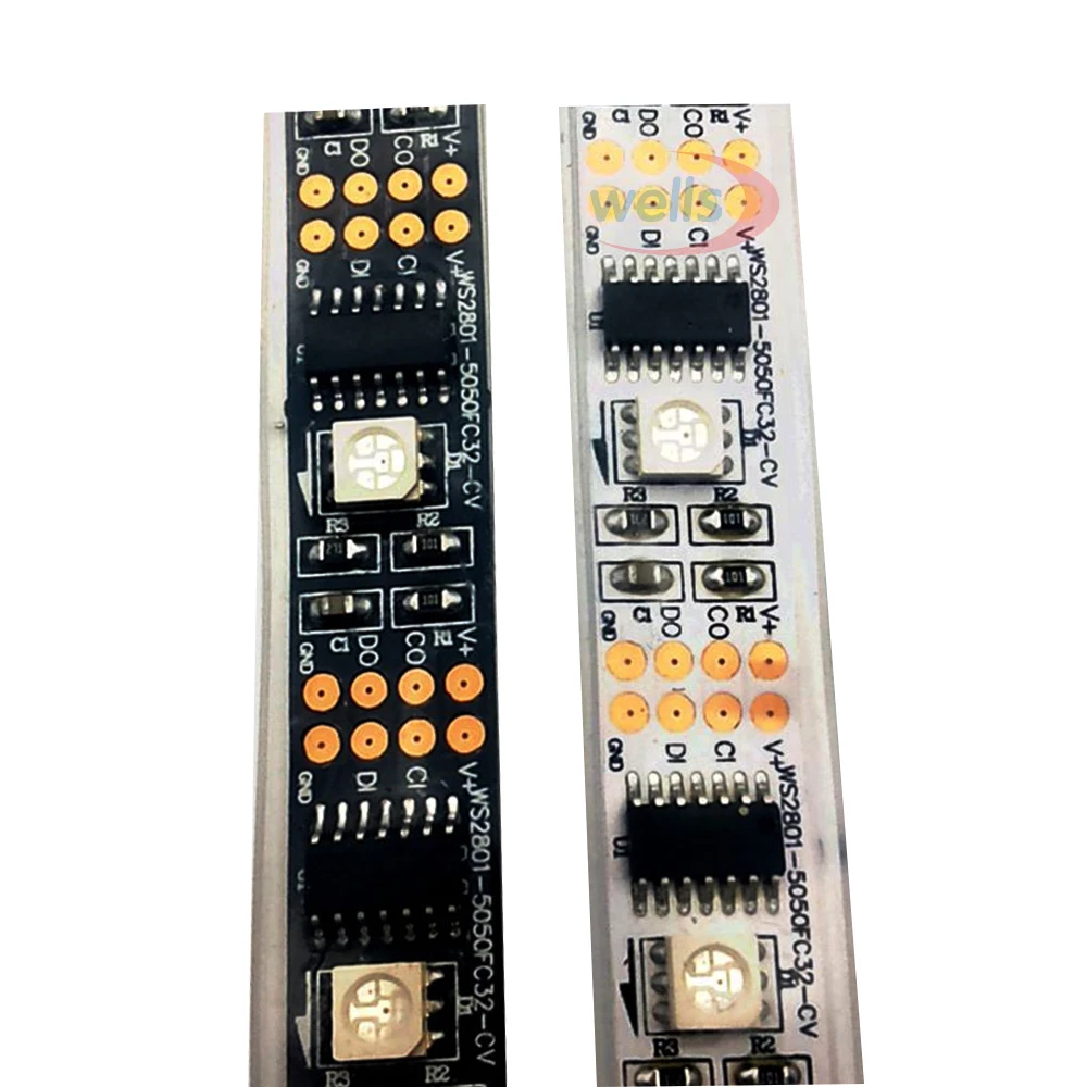 Индивидуально Адресуемая полноцветная светодиодная лента WS2801 magic RGB IP67 DC5V 1 м/3 м/5