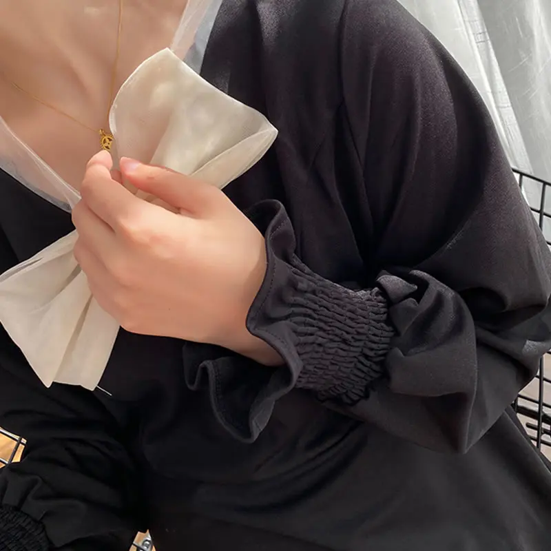 

XITAO Pleated Hem Dress Ruffle Black Bow Small Fresh Casual Style Minority 2021 Spring Autumn Loose Elegant Dress Top ZY4277