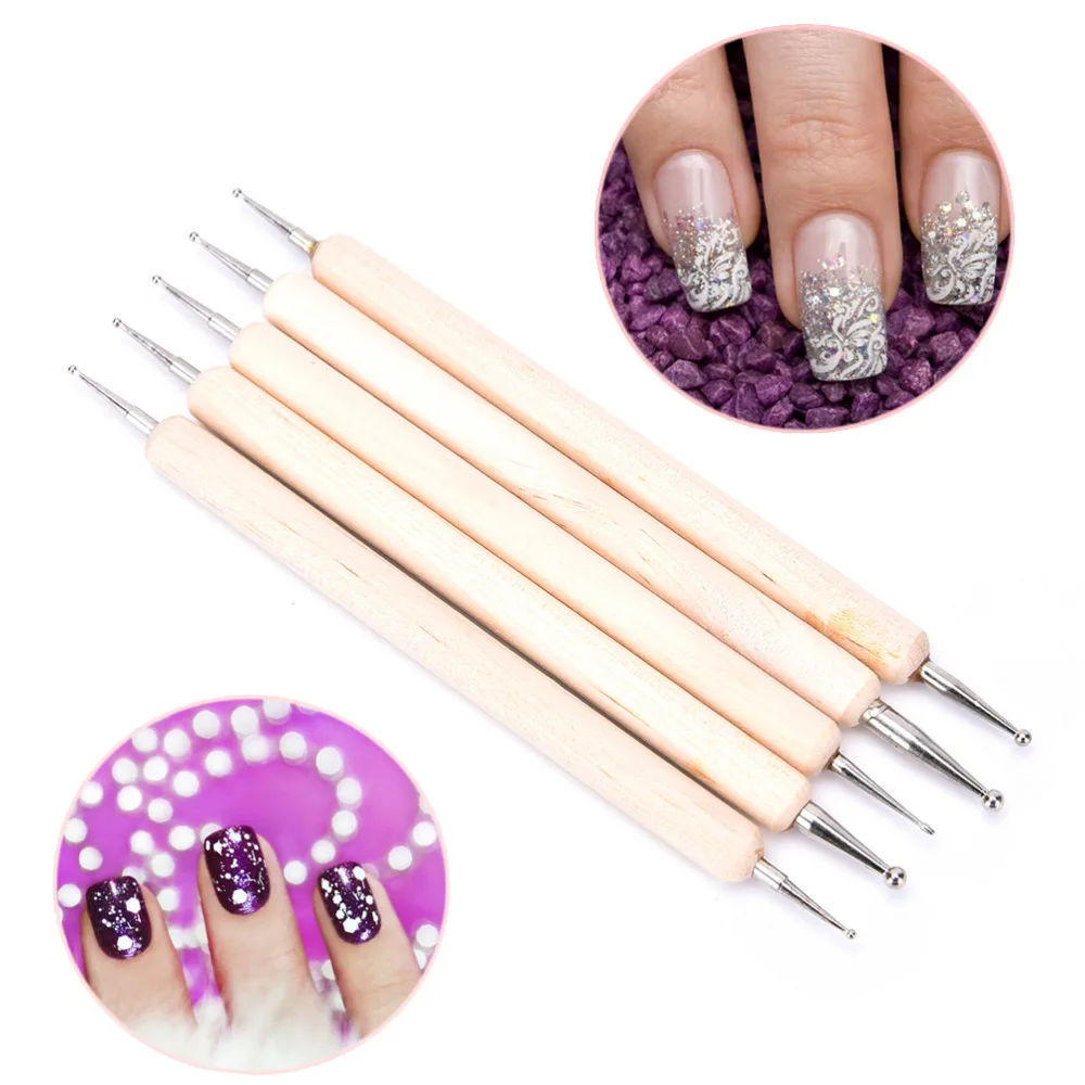 

2019 New 5Pcs 2 Ways Nail Art Wood Pen DOTTING Marbleizing Painting Tool Easily Pick Up Pen Manicure