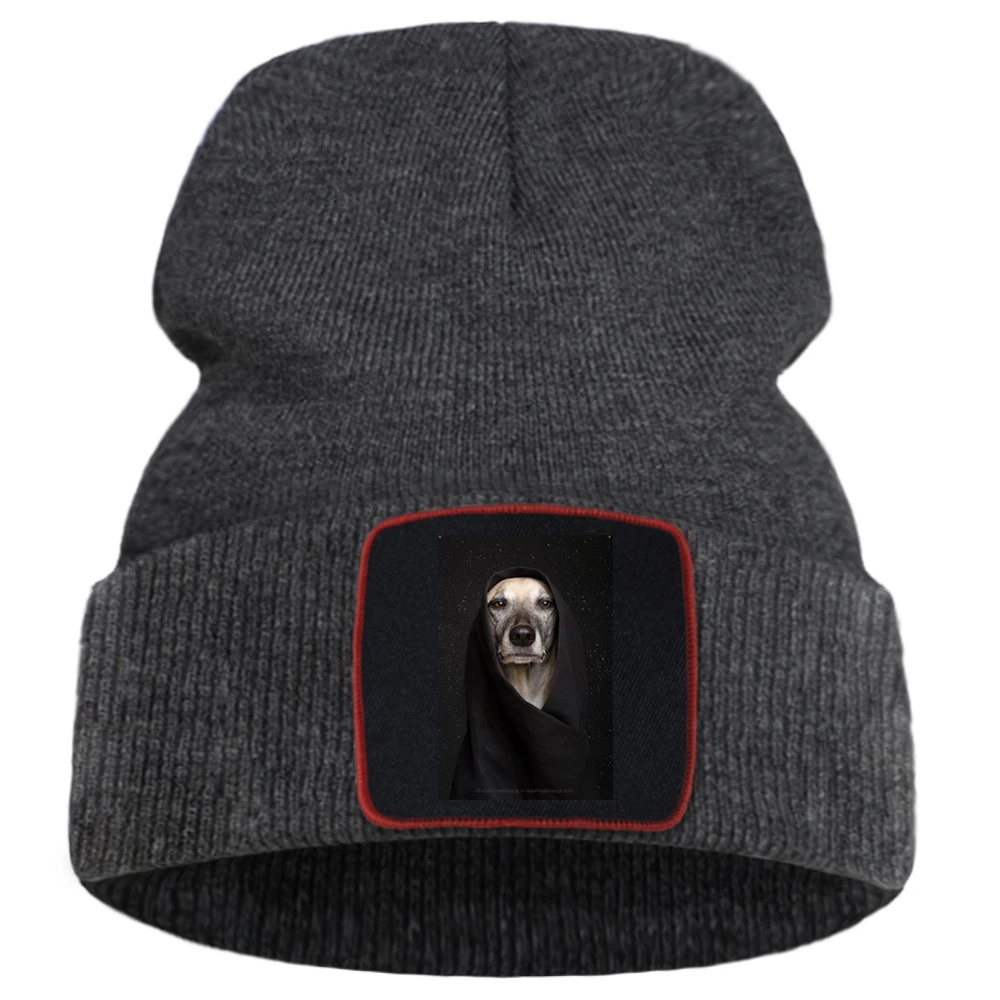 Крутая модная однотонная шапка унисекс с принтом собаки Теплые зимние шапки