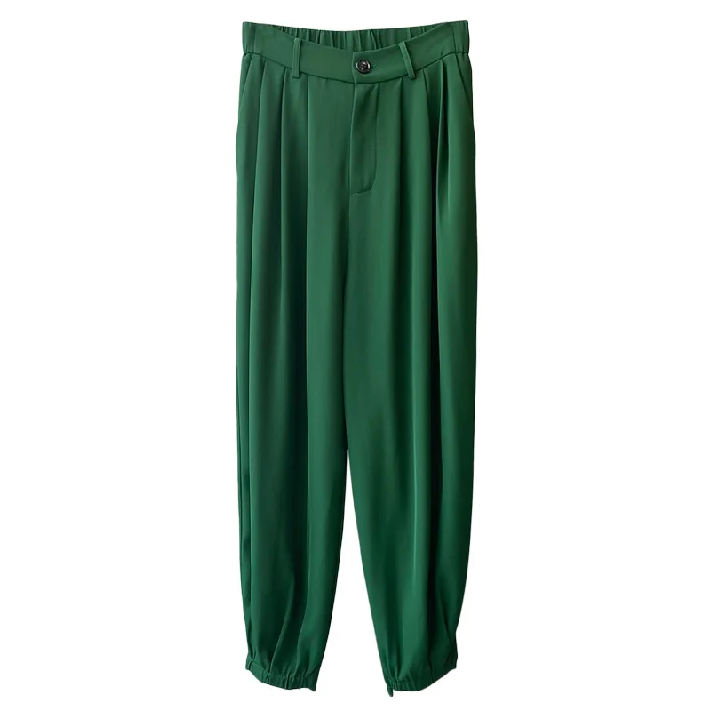 

Yeeloca Fashion Green Wide Leg Drop Casual Pants Female 2021 Summer New Straight Trousers Korean High Waist Loose Trend Pants