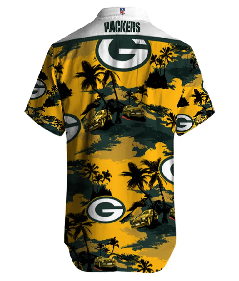 

Summer Casual Men Short Sleeve Green Bay Stand Collar Loose 3d Printing Packers Hawaiian Shirt Quick Dry Beach Clothing