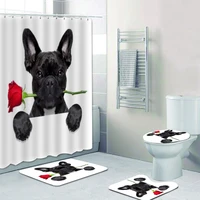 funny 3d french bulldog shower curtain bathroom curtains set frenchie dog toilet rug carpet for shower mat puppy pet decor gift