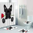Забавная 3D занавеска для душа в виде французского бульдога, занавеска для ванной комнаты, s набор, коврик для туалета в виде французской собаки, коврик для душа, декоративный подарок для щенка, домашнего питомца
