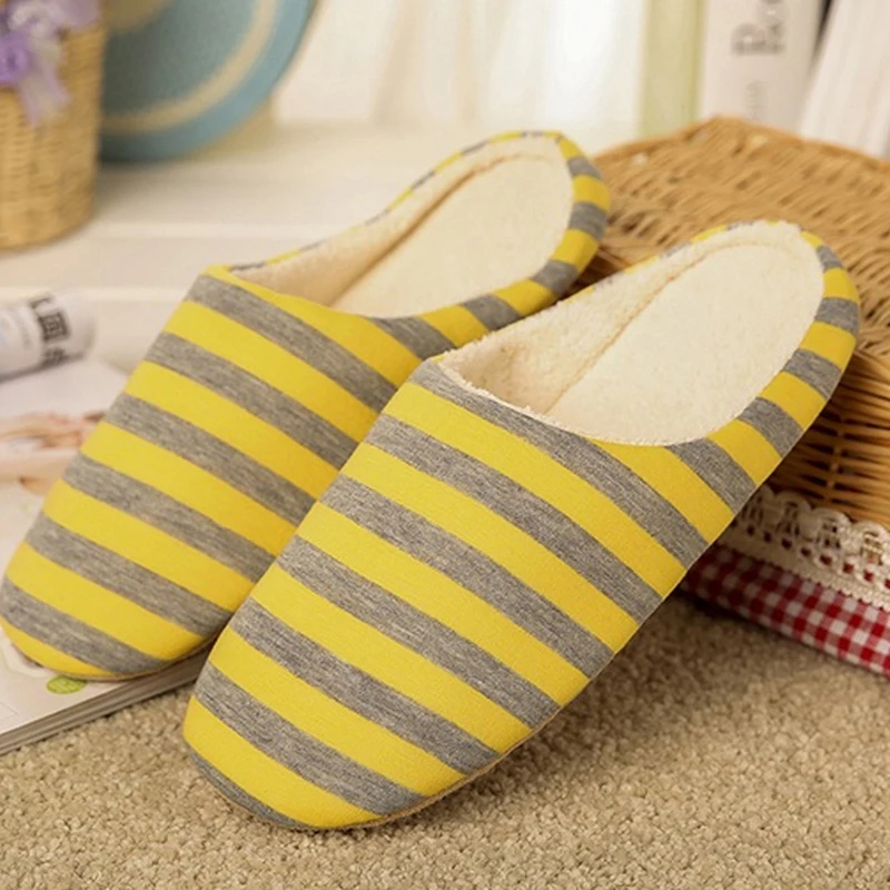 

Women Striped Indoor Slippers Non-Slip Warm Autumn Winter Cotton Floor Slippers Unisex Home Shoes 2021 New