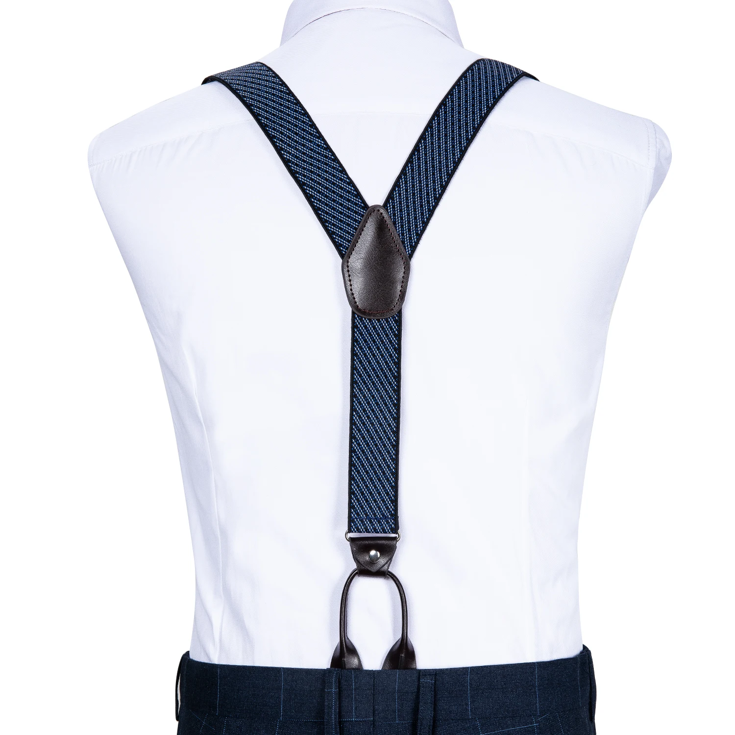 Темно синие мужские подтяжки кожаные с 6 кнопками модные набор регулируемых