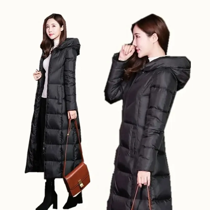 

Зимние куртки, Женское пальто, женская облегающая Парка выше колена с хлопковой подкладкой, корейское теплое Черное однотонное длинное пал...