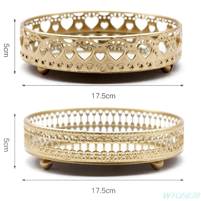 

Jewelry Storage Tray Plate Glass Mirror Desktop Cosmetic Decorative Organizer