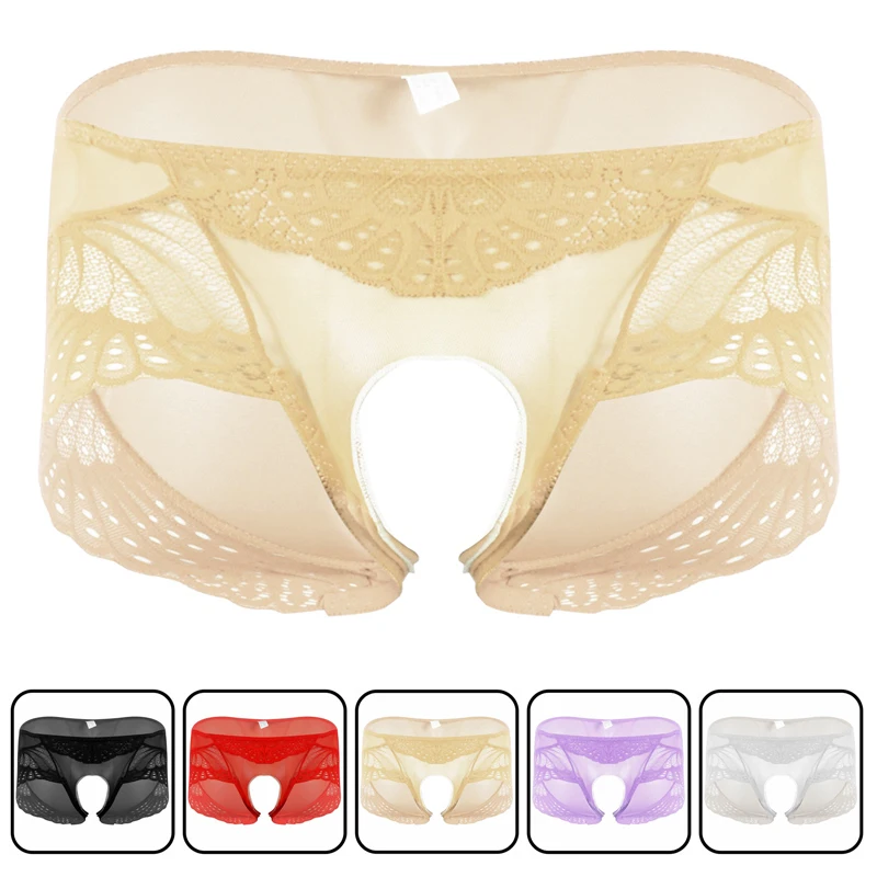 Сексуальные цветочные кружевные мужские боксеры с высокой талией открытой