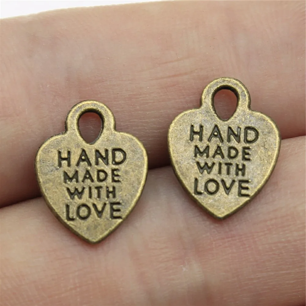 

40pcs 15x12mm Zinc Alloy Handmade With Love Heart Charms Pendants DIY Jewelry Findings Accessories Wholesale