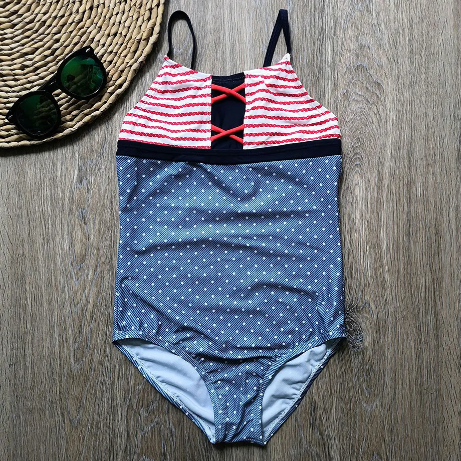 Женский слитный купальник детский в горошек купальные костюмы для