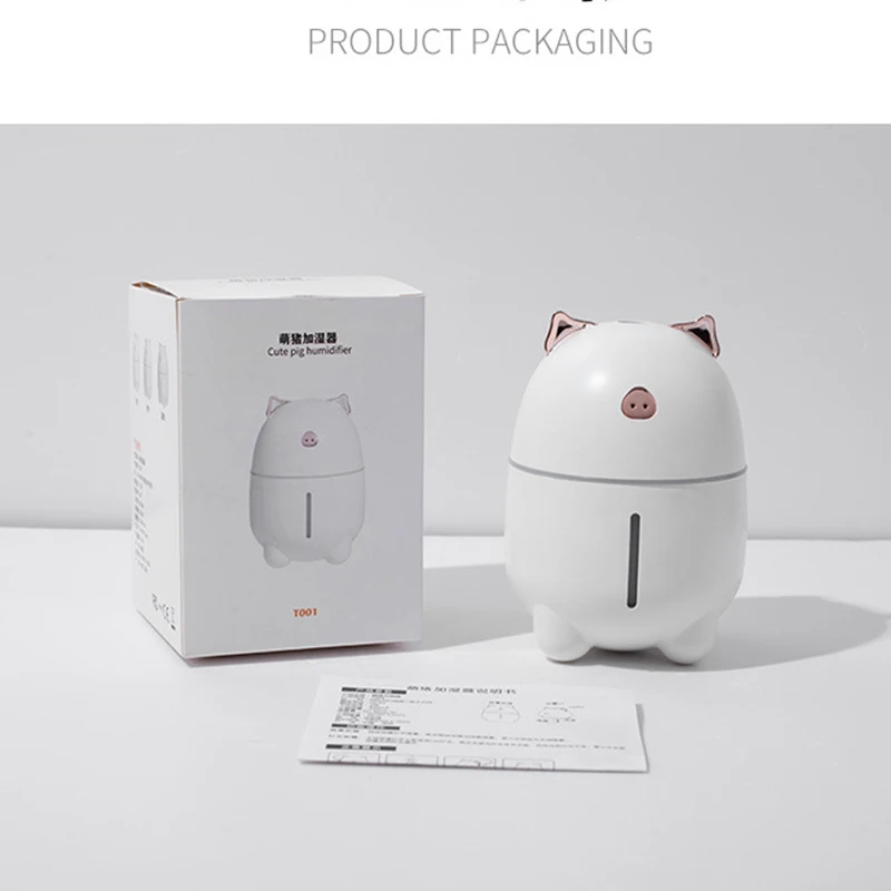 280ml Cute Pig USB Air Humidifier with LED Lights Ultrasonic Car Humidifiers Mist Maker Mini Office Cartoon Purifier | Бытовая техника