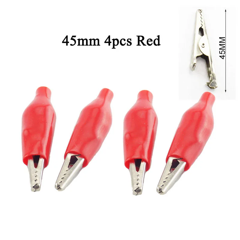 45mm 4pcs Red Электрический зажим-крокодил испытательный кабель металлический измерительный прибор зажим измерительный щуп Крокодил черный красный чехол мото велосипед DIY 28 мм/35 мм/45 мм - Цвет: 45mm 4pcs Red