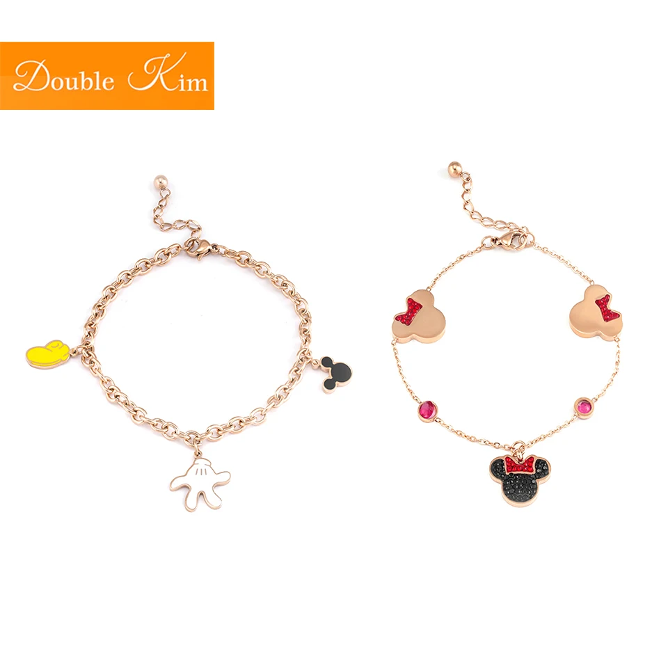 

Kawaii cutey Bracelet Lovely Kawaii Style Titanium Steel Material Bracelet Inlaid Zircon Rose Gold Color Women Jewelry Gift