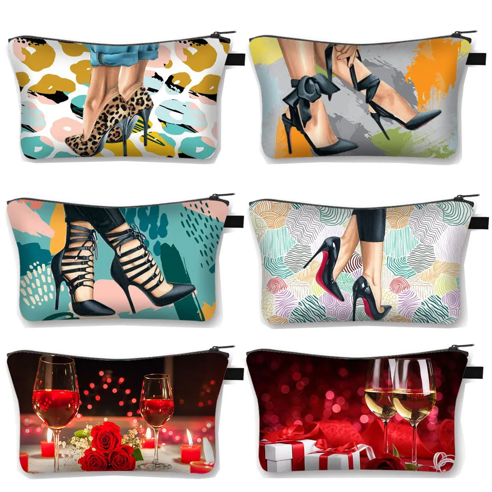 Модный чехол для косметики на высоком каблуке с принтом женская сумка туалетных